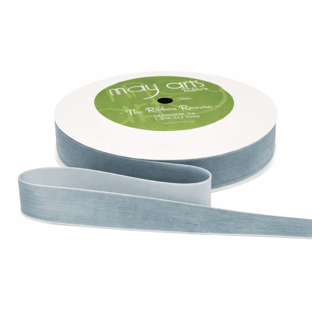 3/4 Inch Classic Light Blue Velvet Ribbon With Woven Edge