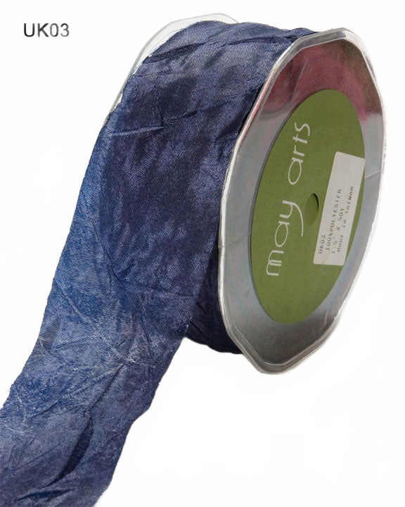 1.5 Inch Crinkle Crushed Navy Ribbon With Cut Edge