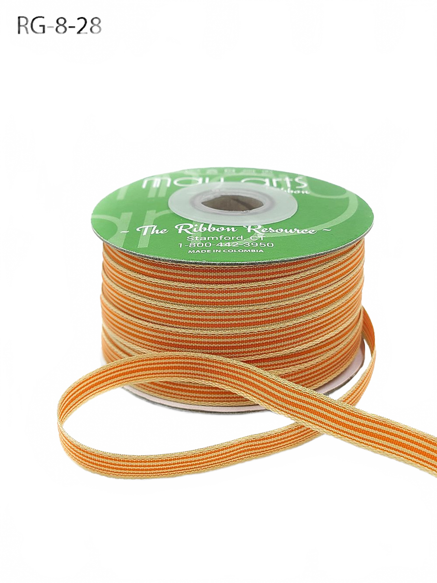 3/8 Inch Woven Orange/Oatmeal Stripes Grosgrain Stripe Ribbon With Woven Edge