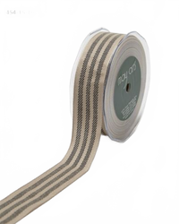 ~1.25 Inch Triple Woven Stripe Natural/Black Ribbon With Woven Edge