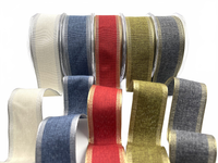 1.5 Inch Woven Chambray Lined Metallic Edge Ribbon