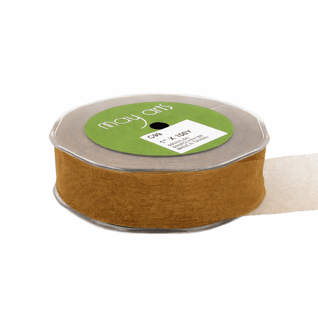 1 Inch Soft Shimmer Caramel Sheer Ribbon With Cut Edge