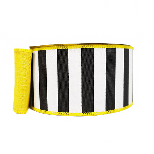 Ribbon Stripe Fused 2.5" Black And White And Yellow Back