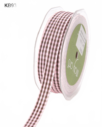 3/8 Inch Checkered Pink/Brown Ribbon With Woven Edge