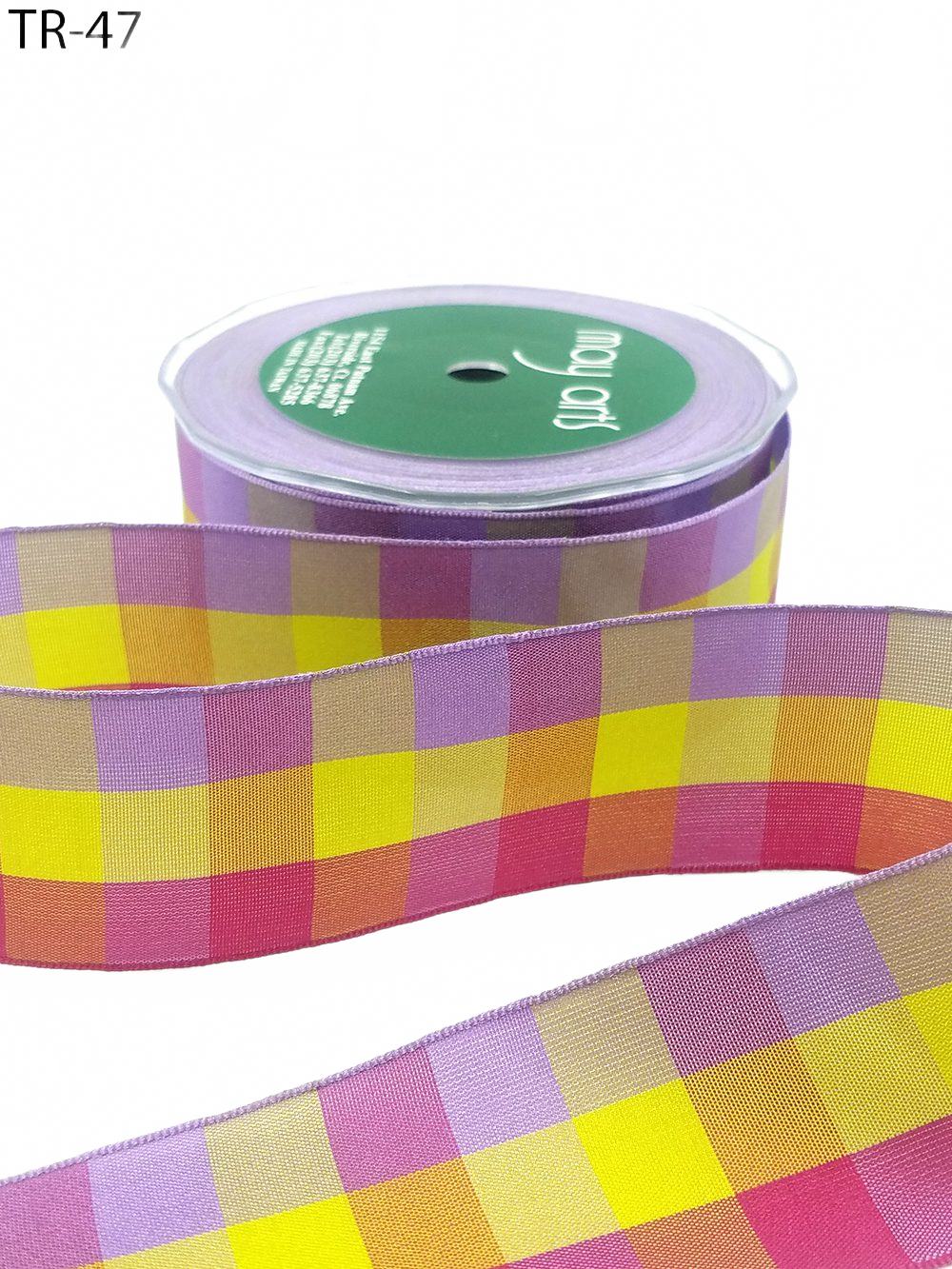 1.5 Inch Solid Plaid/Checkerboard Purple/Fuchsia/Parrot Green Ribbon