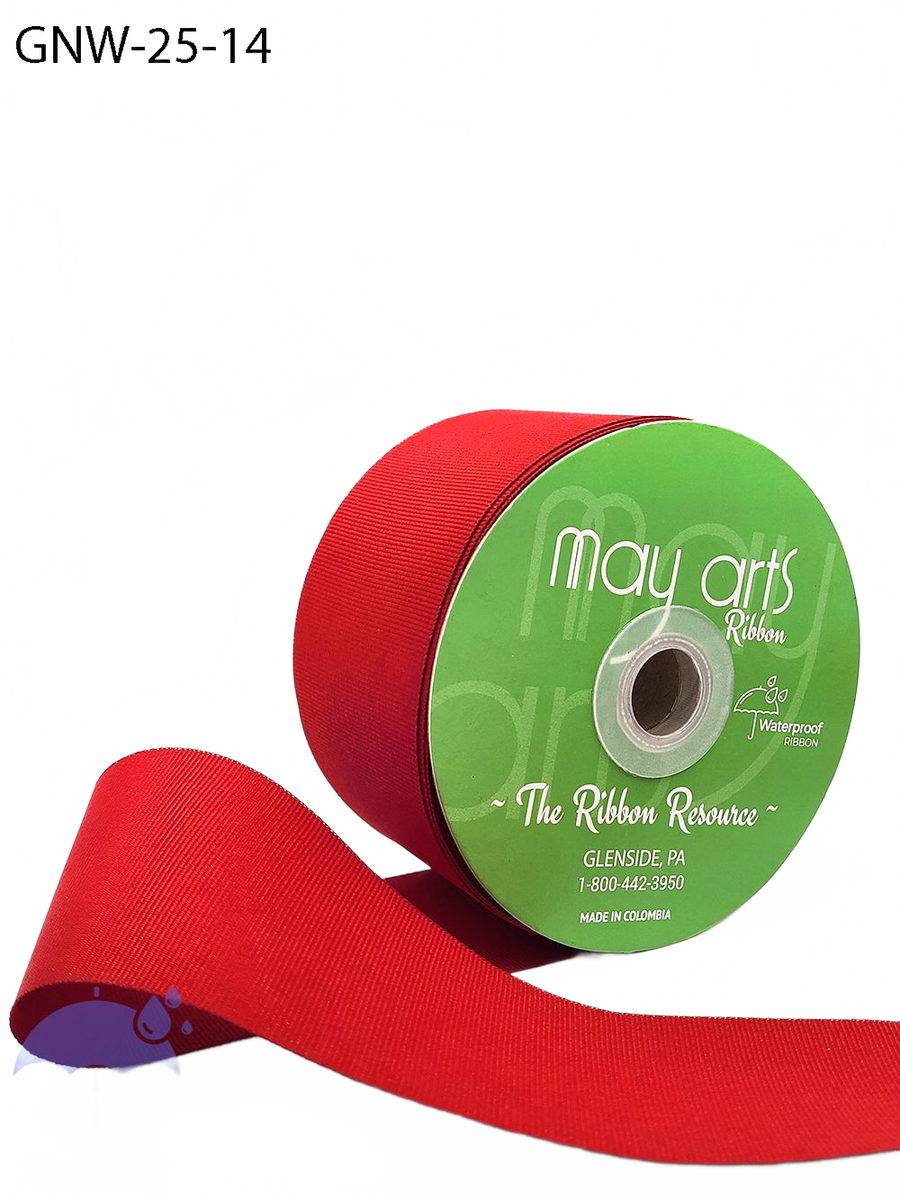 2.5 Inch Waterproof Weather-Resistant Red Grosgrain Ribbon With Woven Edge