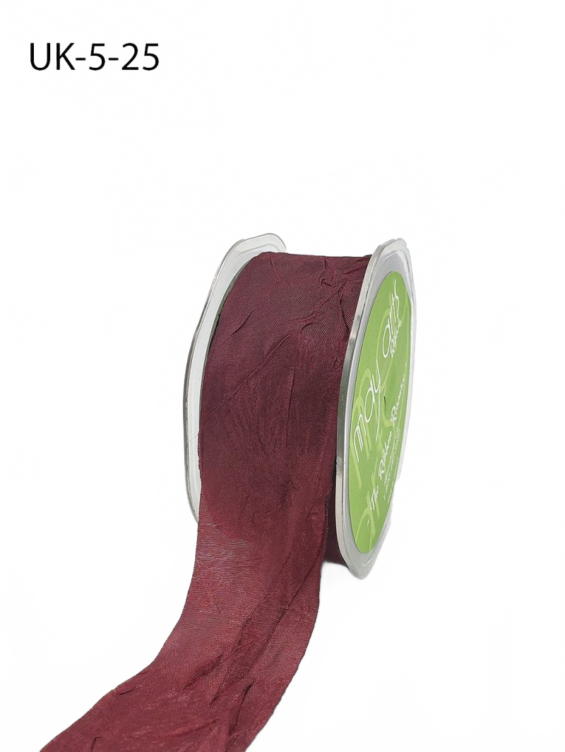 1.5 Inch Crinkle Crushed Marsala Ribbon With Cut Edge