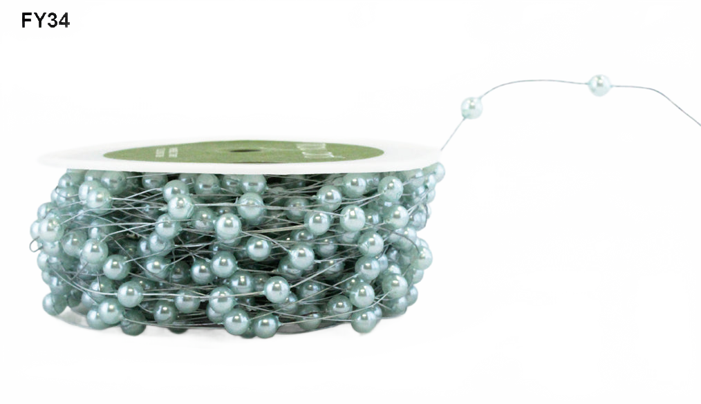 3/16 Inch Wired Pearl Bead Cord String Light Blue Ribbon
