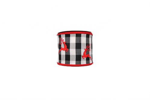 Ribbon Reindeer Emb 4" Black, White And Red