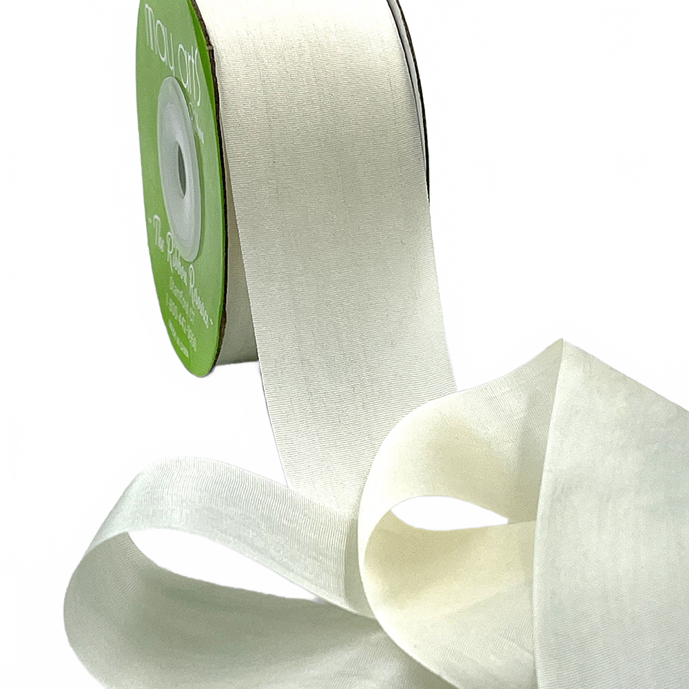 1.25 Inch 100% Hand-Dyed Variegated (Multi-Color) Quiet Grey/Mother Of Pearl Silk Ribbon With Woven Edge