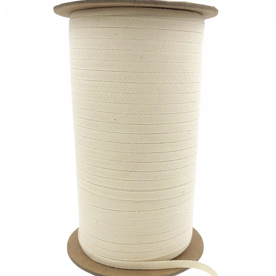 1/4 Inch 100% Cotton Classic Light Weight Natural Twill Ribbon With Woven Edge ()