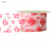 2 Inch Shimmer White/Red Hearts Sheer Printed Hearts Ribbon With Cut Edge