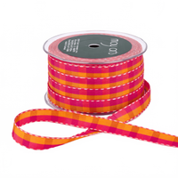 1/2 Inch Multi-Color Checkered Fuchsia/Orange/Lavender Ribbon With Woven Stitched Edge