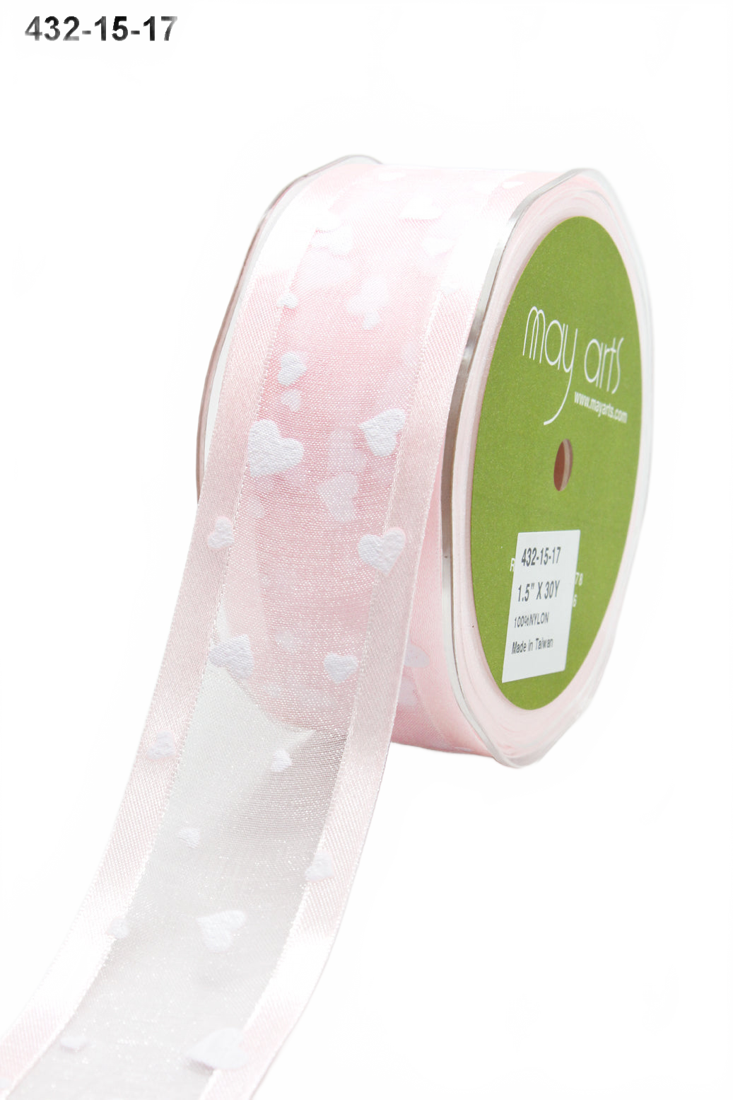 1.5 Inch Sheer Pink/White Satin Edge Valentine Ribbon