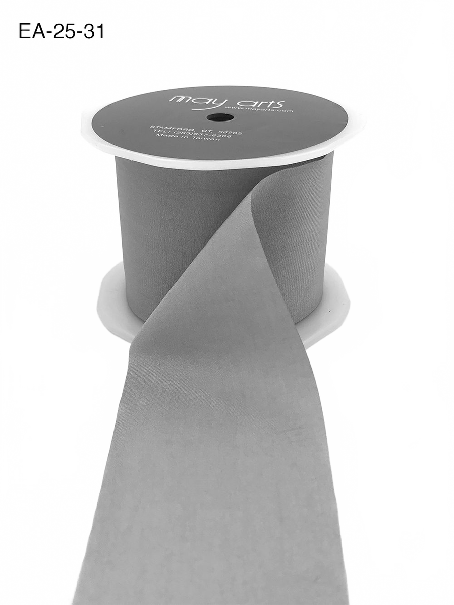 2.5 Inch Wrinkled Faux Light Grey Silk Ribbon With Cut Edge