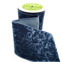 4 Inch Crushed Slate Blue Velvet Ribbon With Wired Edge