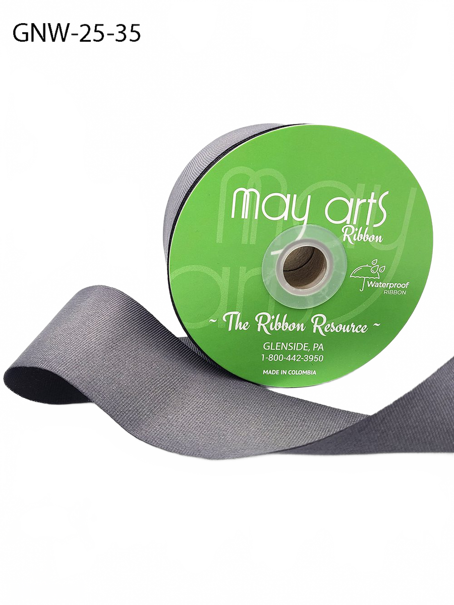 2.5 Inch Waterproof Weather-Resistant Stormy Grey Grosgrain Ribbon With Woven Edge