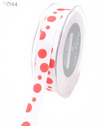 5/8 Inch White/Red Dots Grosgrain Printed Dots Ribbon With Woven Edge