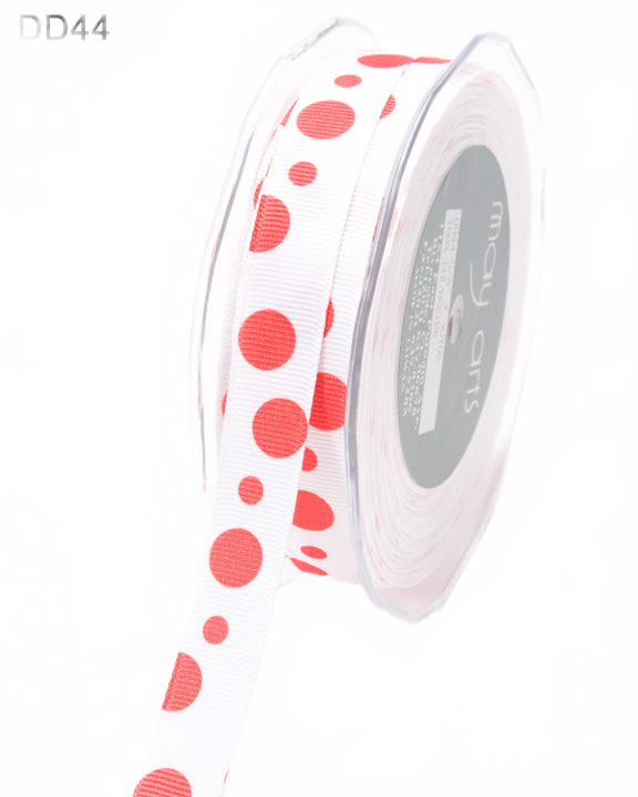 5/8 Inch White/Red Dots Grosgrain Printed Dots Ribbon With Woven Edge