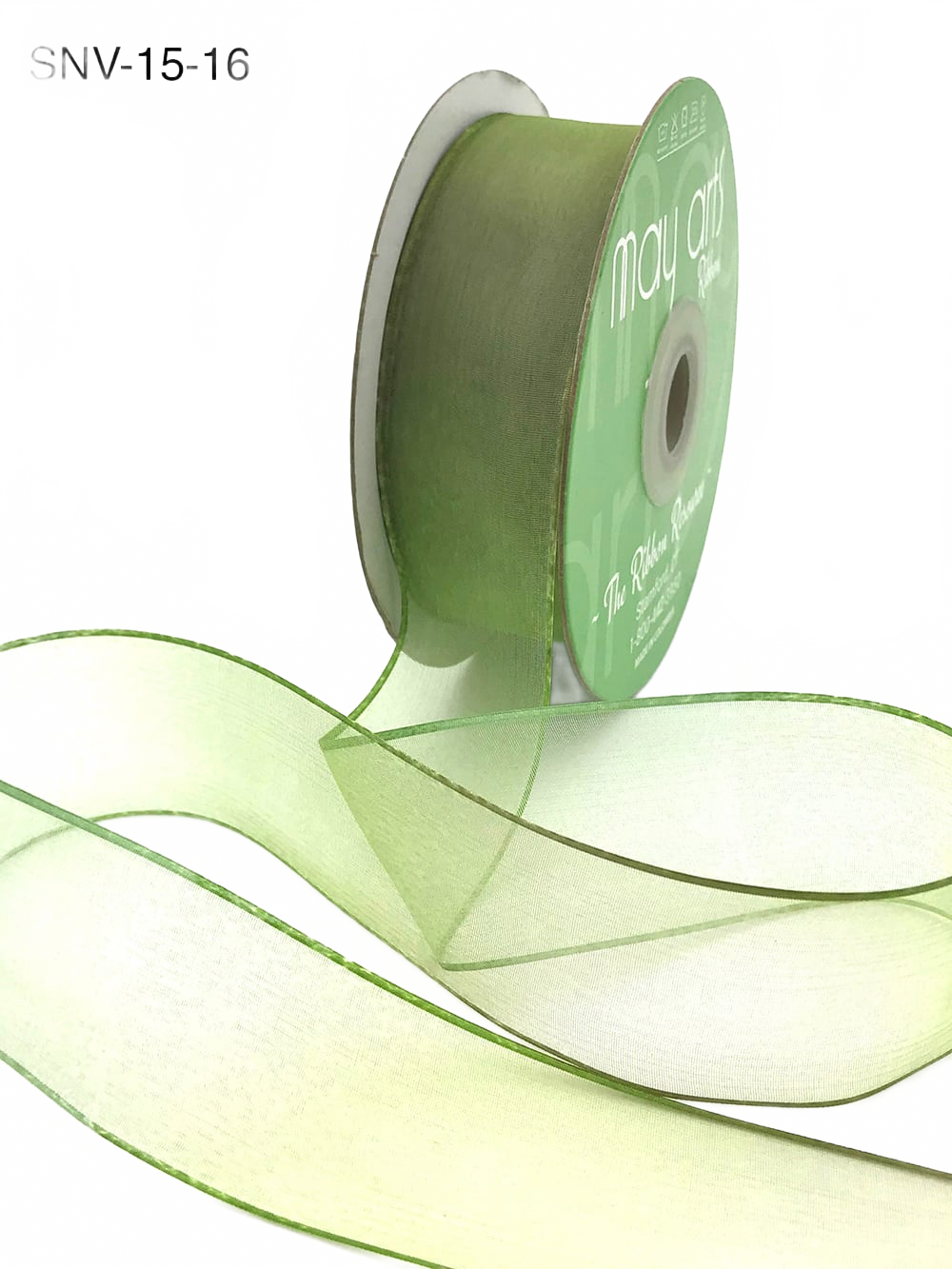 1.5 Inch Soft Variegated (Multi-Color) Sage/Olive Sheer Ribbon With Thin Solid Edge