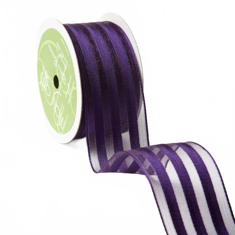 1.5 Inch Violet Sheer With Woven Stripes Ribbon With Wired Edge