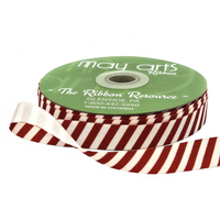 5/8 Inch Modern Diagonal Striped Red/Ivory Grosgrain Ribbon With Woven Edge