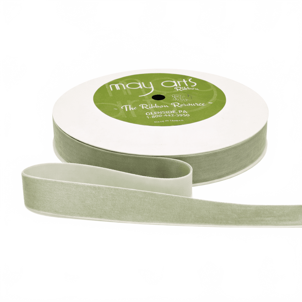 3/4 Inch Classic Jadeite Green Velvet Ribbon With Woven Edge