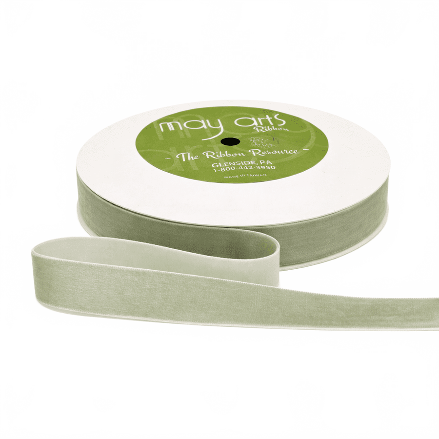 3/4 Inch Classic Jadeite Green Velvet Ribbon With Woven Edge