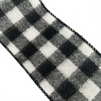 2.5″ Wired Black & White Brushed Buffalo Check Wired Ribbon