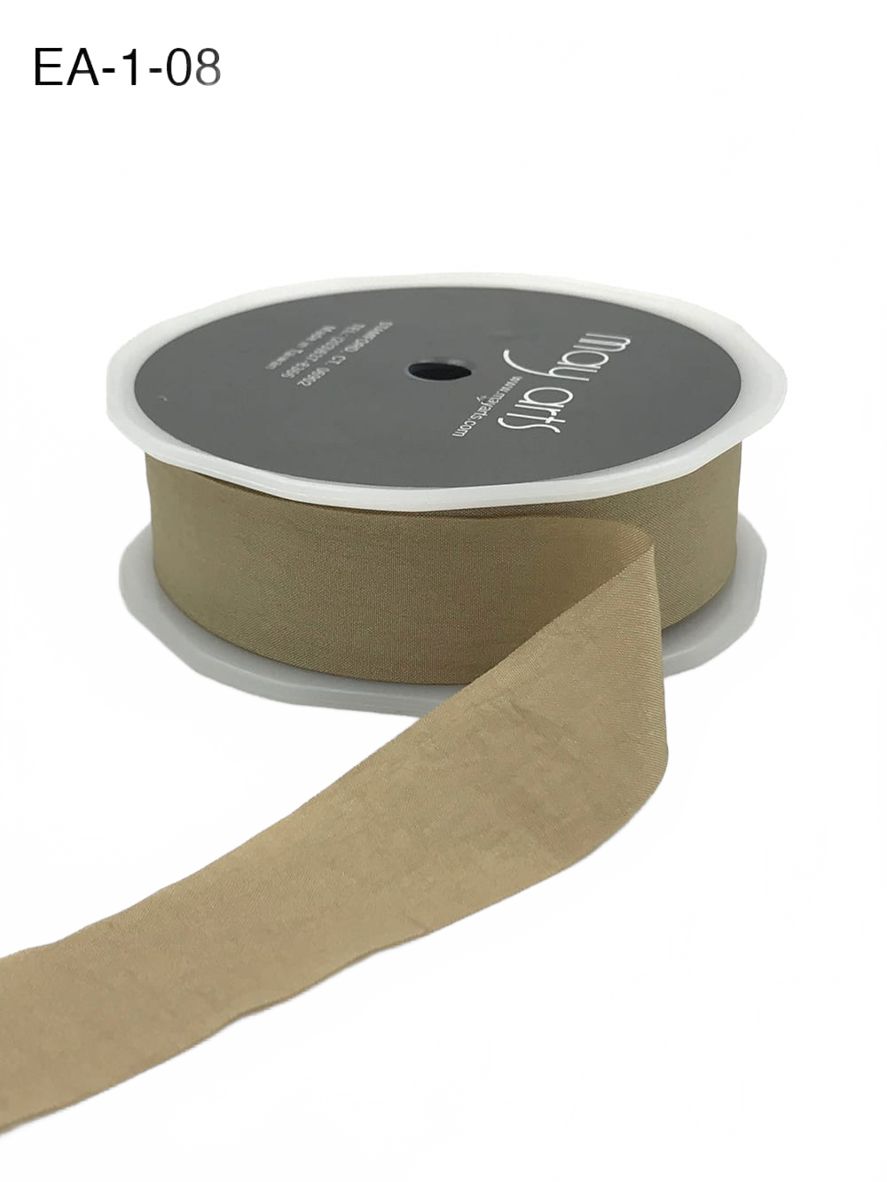 1 Inch Wrinkled Faux Taupe Silk Ribbon With Cut Edge