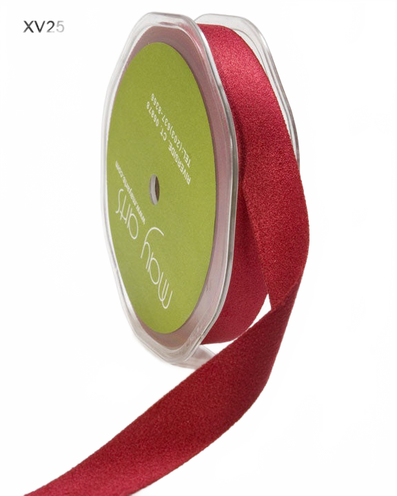 5/8 Inch Double Faced Faux Suede Burgundy Ribbon With Woven Edge