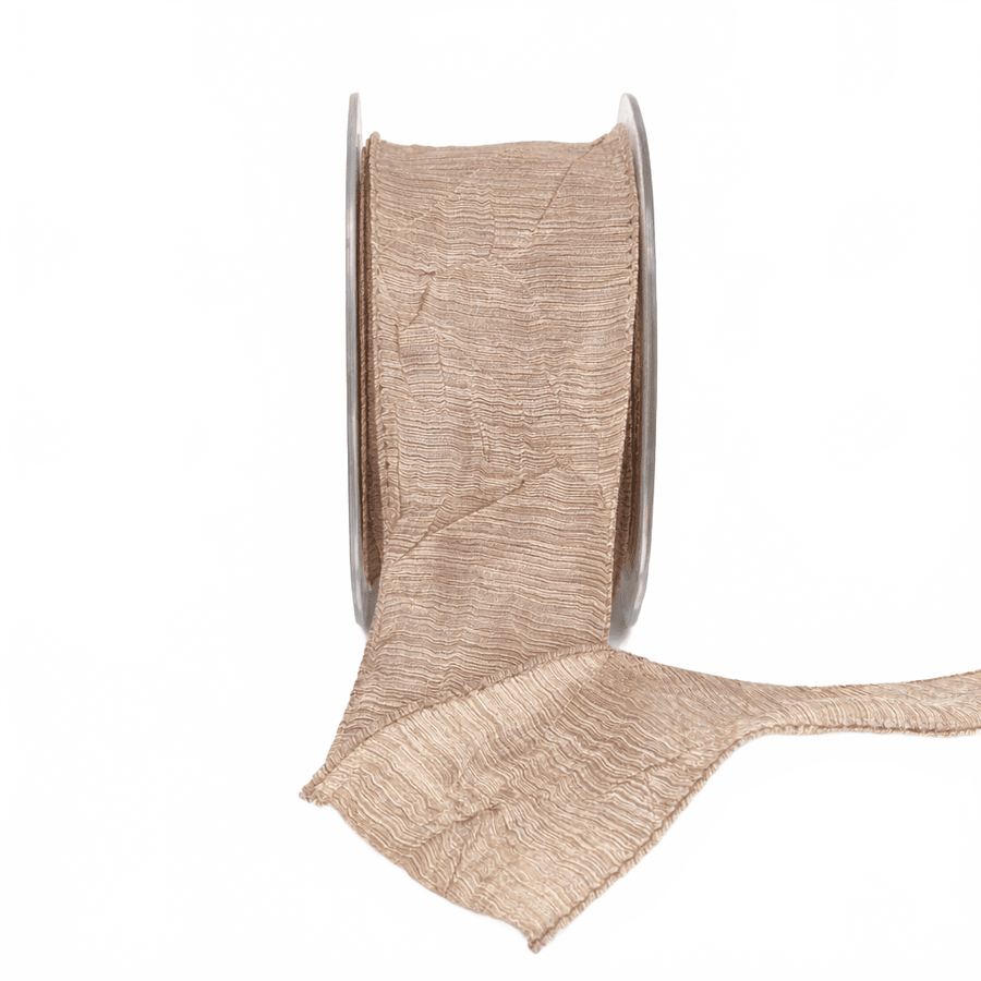 2 Inch Two Tone Crinkle Crushed Champagne Ribbon With Wired Edge