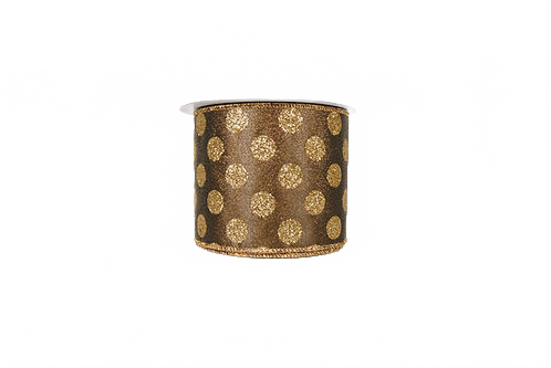 Ribbon Glit Polka Dots 4X10 Choc/