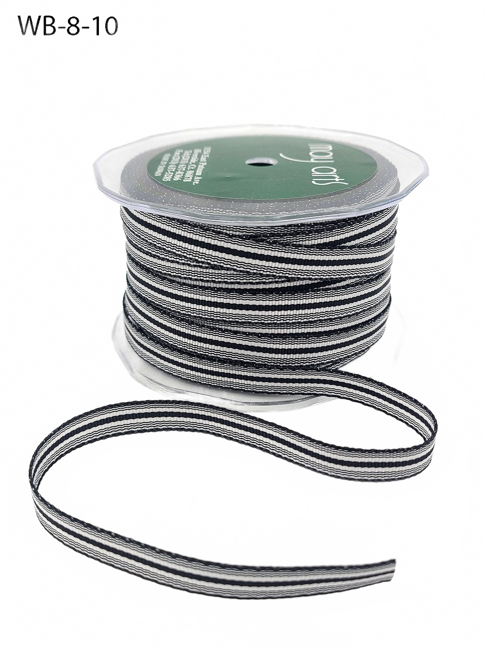 3/8 Inch Ticking Striped Black/White Ribbon With Woven Edge