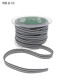 3/8 Inch Ticking Striped Black/White Ribbon With Woven Edge