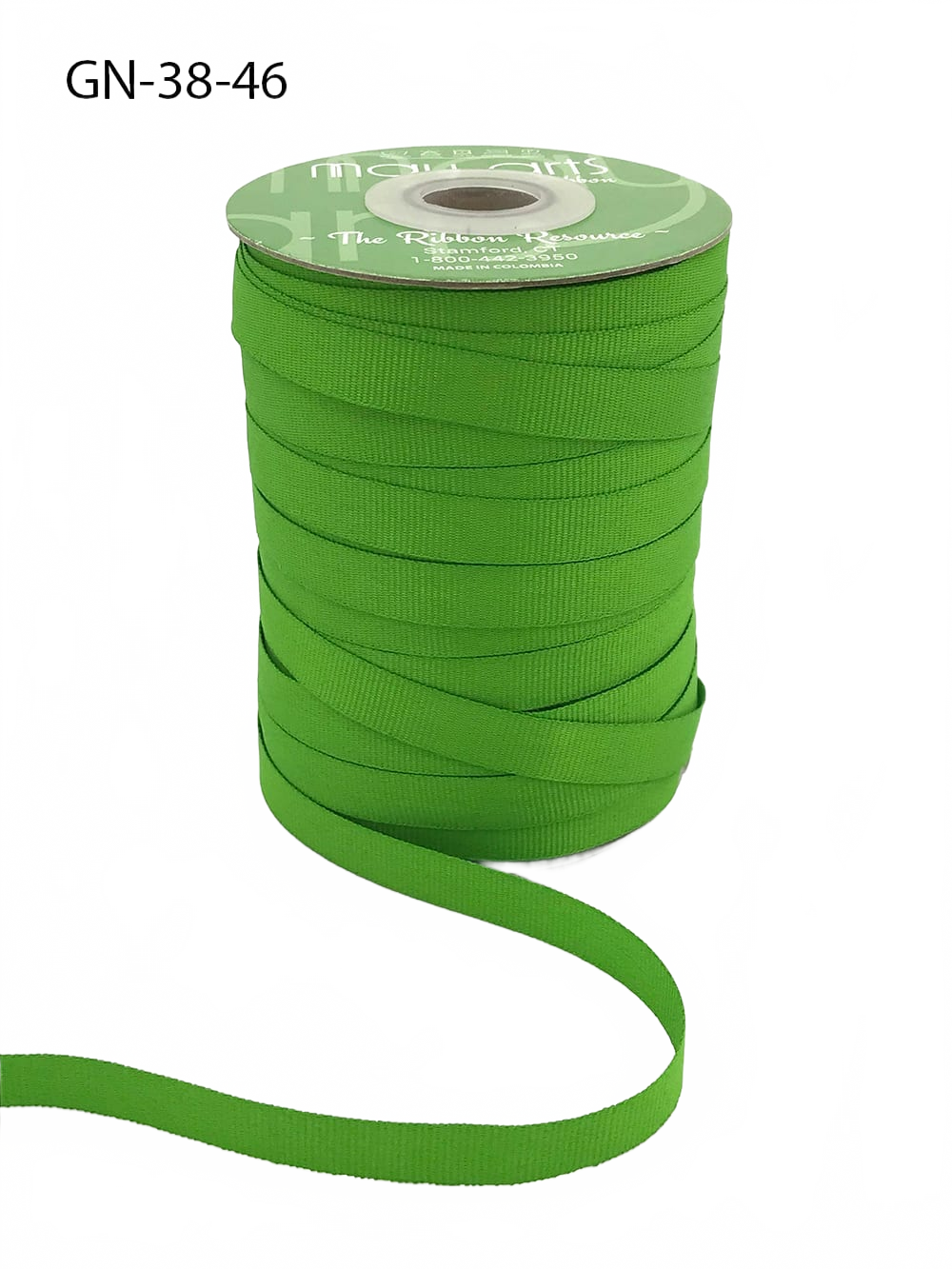~3/8 Inch Light-Weight Flat Parrot Green Grosgrain Ribbon With Woven Edge