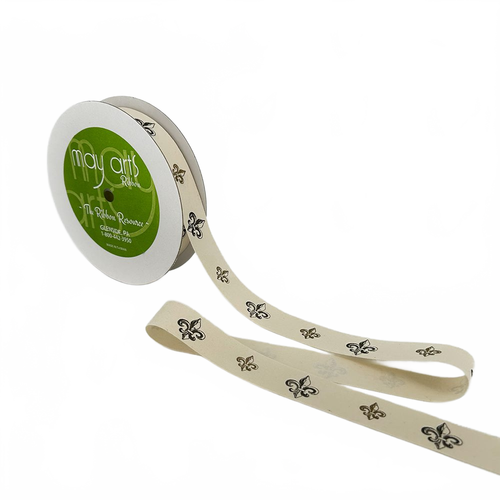 3/4 Inch Ivory Canvas Printed Ribbon With Woven Edge