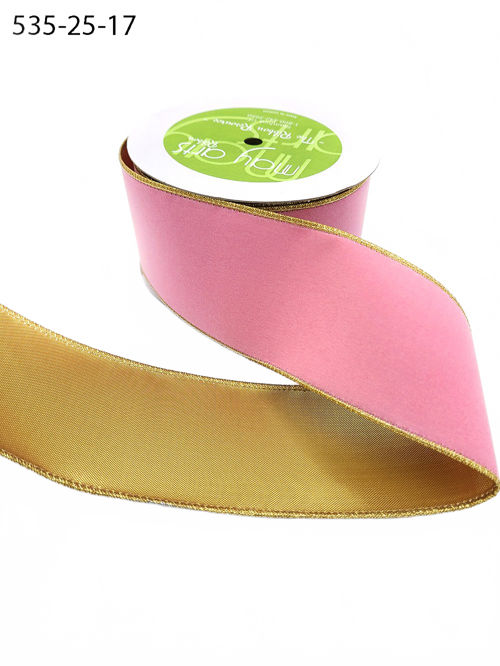 2.5 Inch Pink Velvet Gold Back Ribbon With Wired Edge