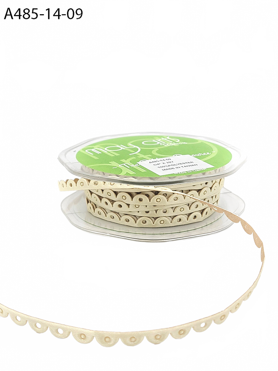 1/4 Inch Adhesive Scalloped Border Ivory Ribbon With Cut Sealed Edge