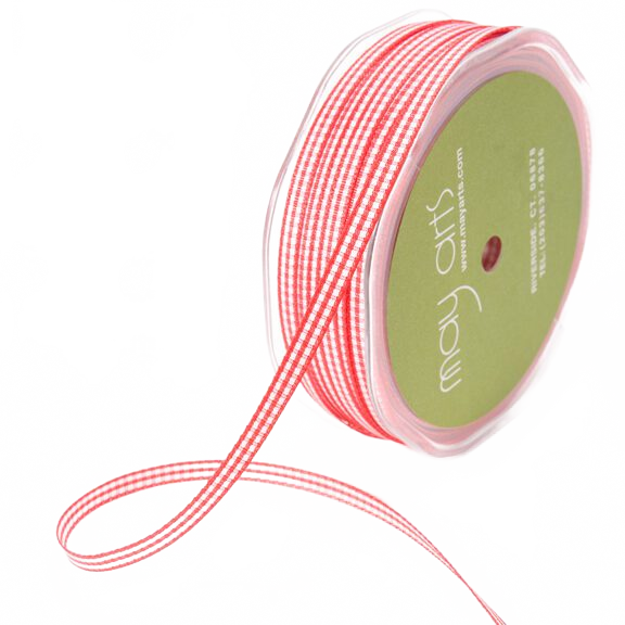 3/16 Inch Checkered Gingham Red Ribbon With Woven Edge
