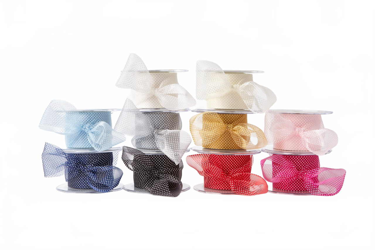 2 Inch Shimmer Sheer Mini White Dot Ribbon With Cut Edge