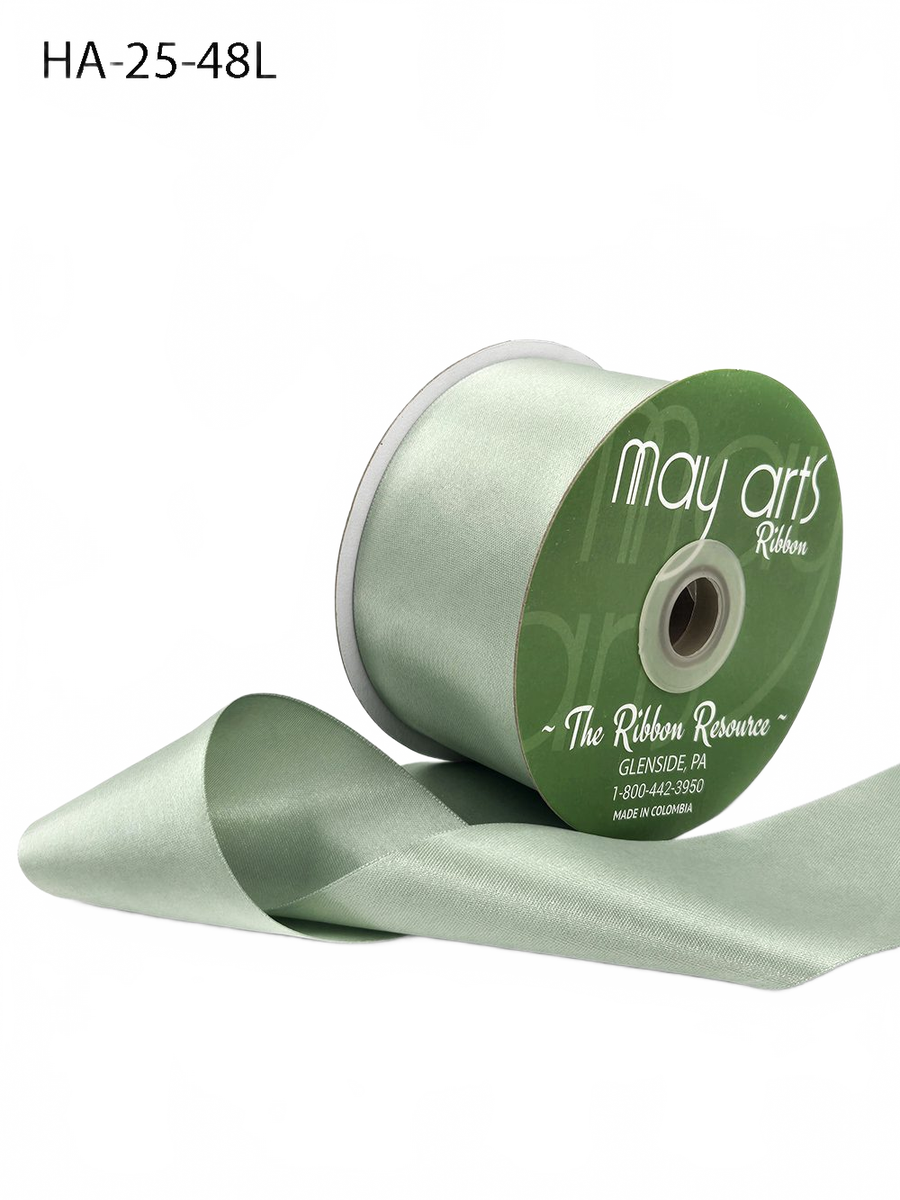 2.5 Inch Classic Double Faced Sage Green Satin Ribbon With Woven Edge