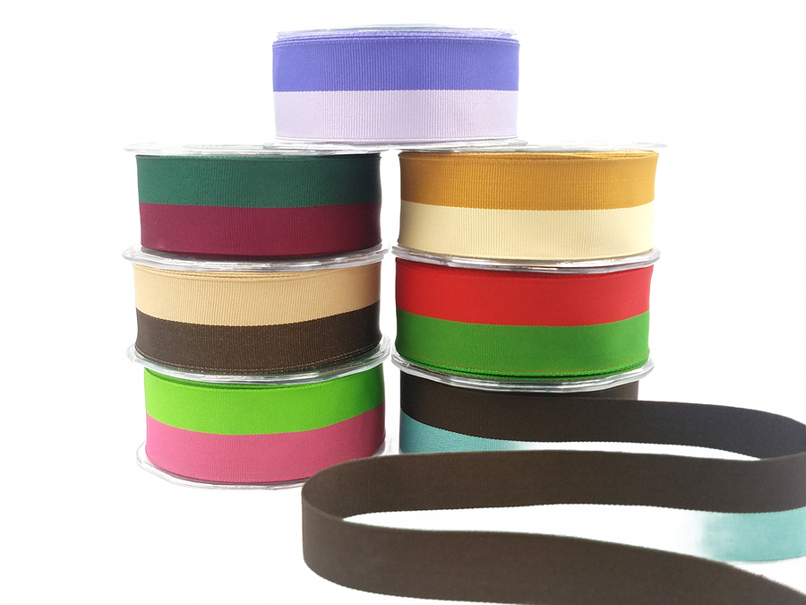 1.5 Inch Two-Band Two-Color Grosgrain Ribbon With Woven Edge