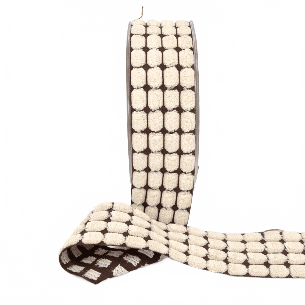 1.5 Inch Chenille Squares Brown/Ivory Ribbon