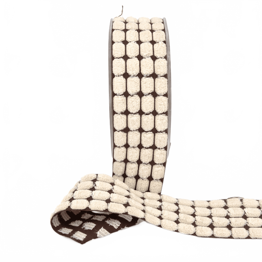 1.5 Inch Chenille Squares Brown/Ivory Ribbon