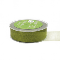 1 Inch Soft Shimmer Olive Sheer Ribbon With Cut Edge