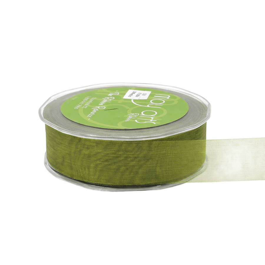 1 Inch Soft Shimmer Olive Sheer Ribbon With Cut Edge