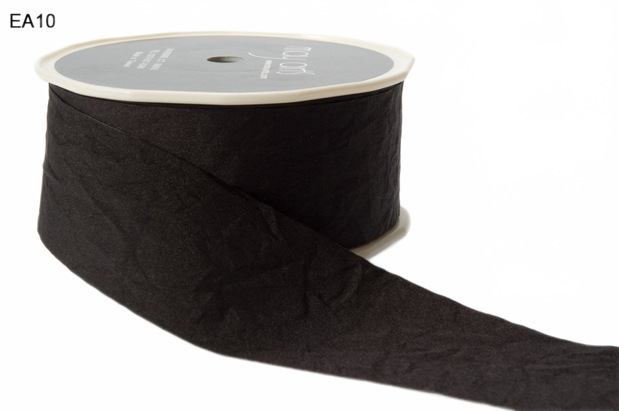1.5 Inch Wrinkled Faux Black Silk Ribbon With Cut Edge
