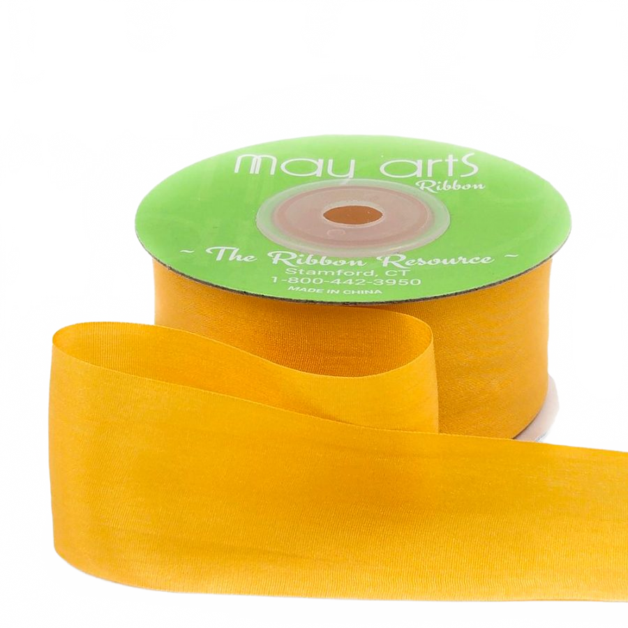 1.25 Inch 100% Hand-Dyed Cadmium Yellow Silk Ribbon With Woven Edge