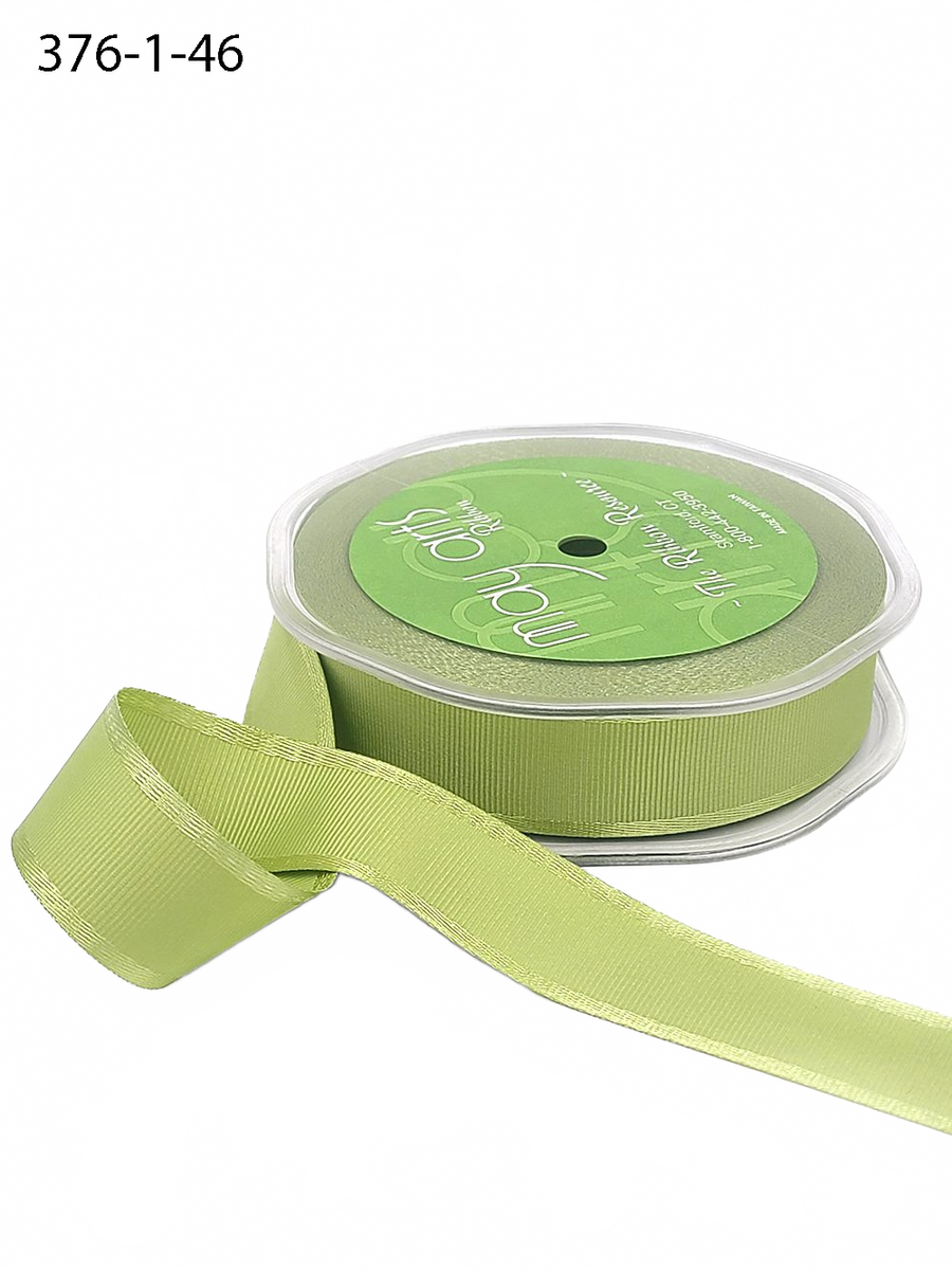 1 Inch Grosgrain Ribbon With Woven Celery Satin Edge